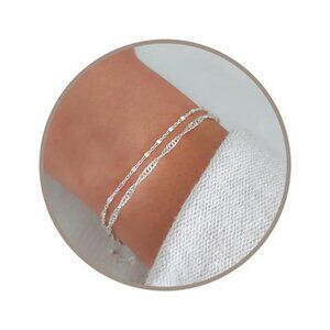 Sterling Silver Double Strand Bracelet Women Satellite Twirl Chain Waterproof